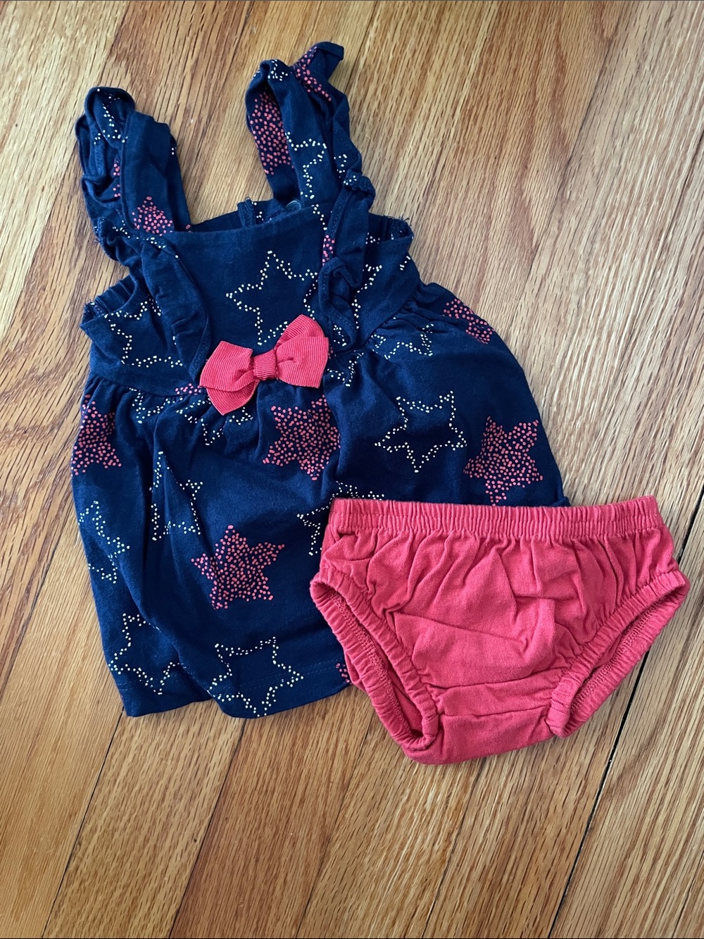 Carter's Navy Star Print Tank with Pink Bow and Pink Bloomers